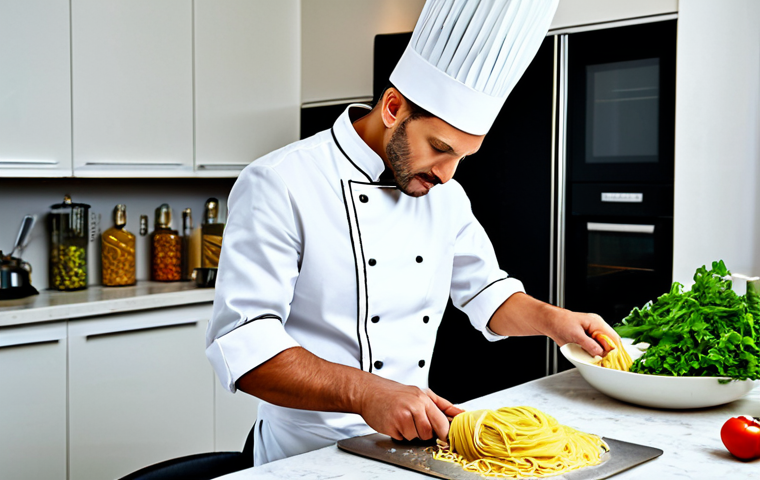 Online Cooking Course**

"A professional chef, fully clothed in a clean chef's uniform, demonstrating how to make pasta in a bright, modern Italian kitchen, appropriate attire, safe for work, perfect anatomy, natural proportions, educational setting, well-lit, high-resolution photograph, family-friendly, modest."

**